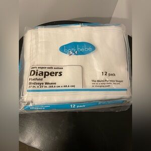 Bon Bébé White Flatfold Birdseye Weave Diapers 6 pack. New.